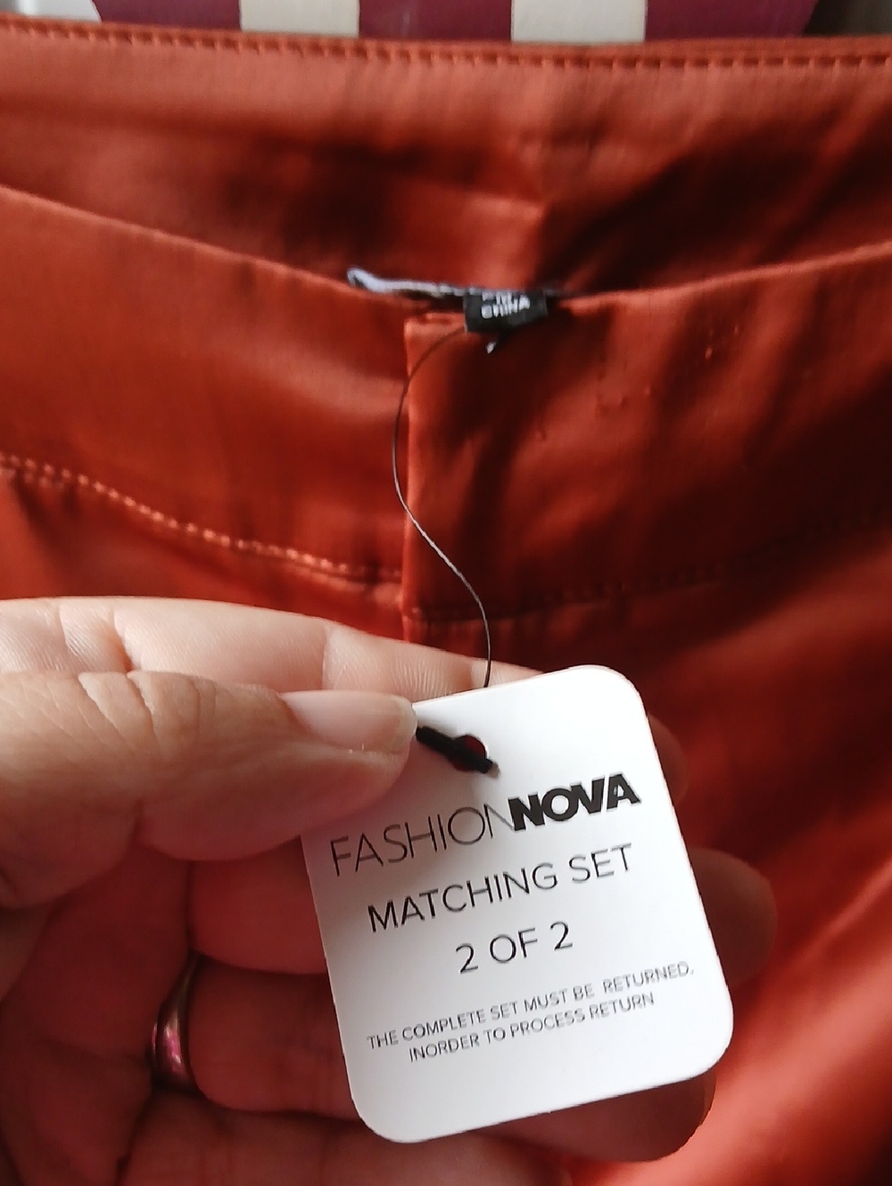 Women's Satin Matching Set Top And Pants in Rust - Picture 7 of 8